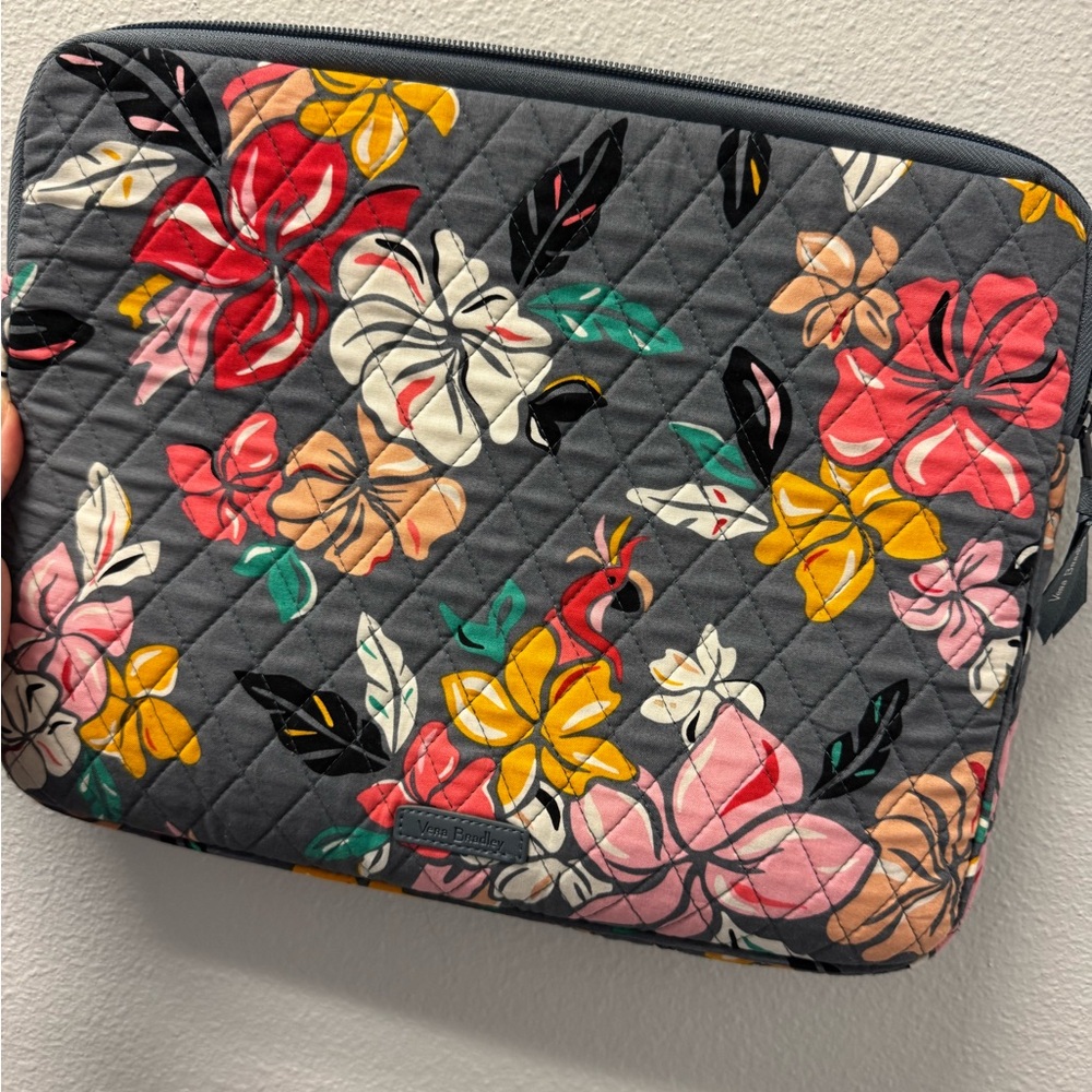 Vera Bradley Gray Floral Quilted Laptop Bag